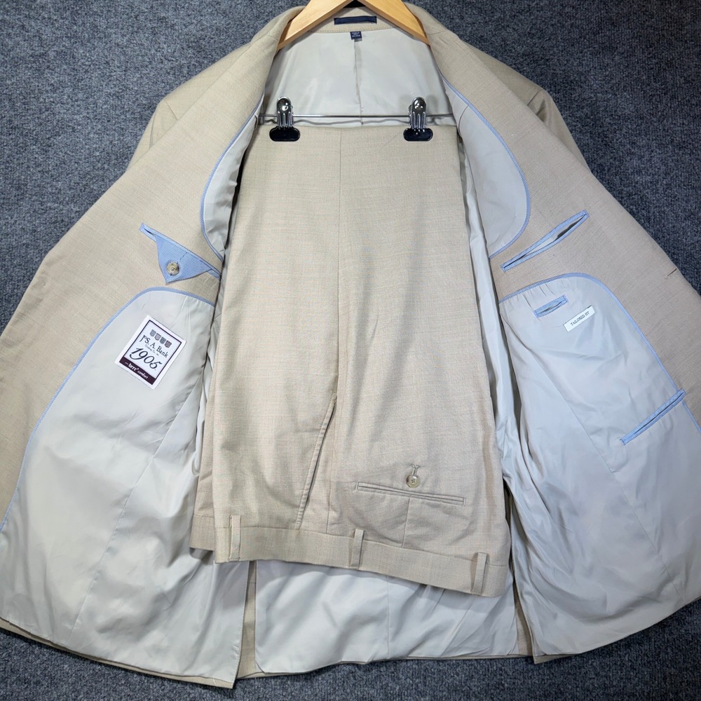 Jos. A. Bank 1905 Tailored Fit Suit Mens 42L 36x32 Tan Cotton Wool Blend Stretch